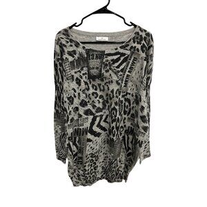 Jacqueline Riu Gray Animal Print Angora Blend Sweater Tunic Size OS Loungewear